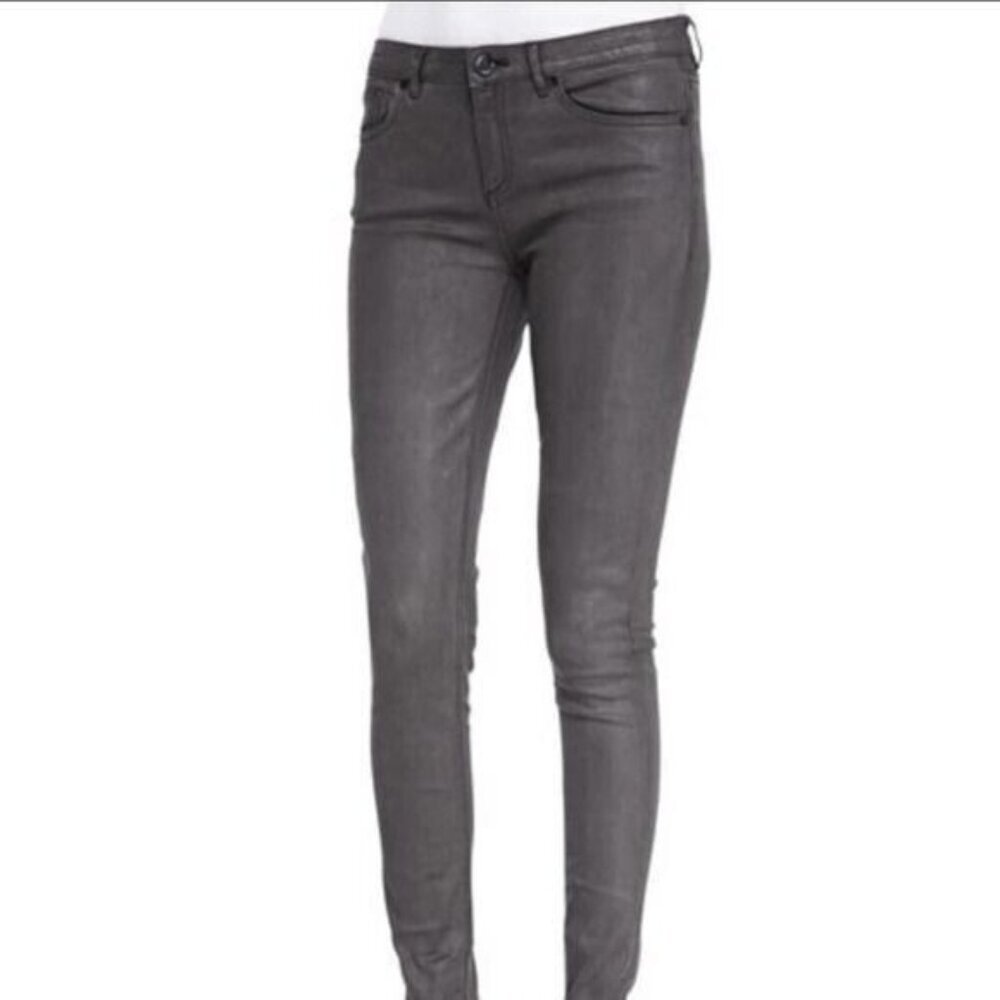 Elie Tahari Azella Coated Skinny Jeans Brown Ankle‎ Zipper Size 14